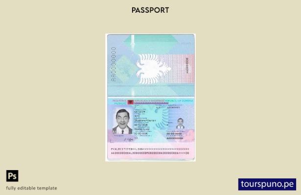 Plantilla de pasaporte de Albania lista para imprimir
